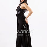 tuta ricamo e piume SH909TU NERO SHARON 
