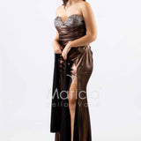 abito lungo bagnato drappeggio DEG55516 BRONZO MARICLA ELEGANCE 