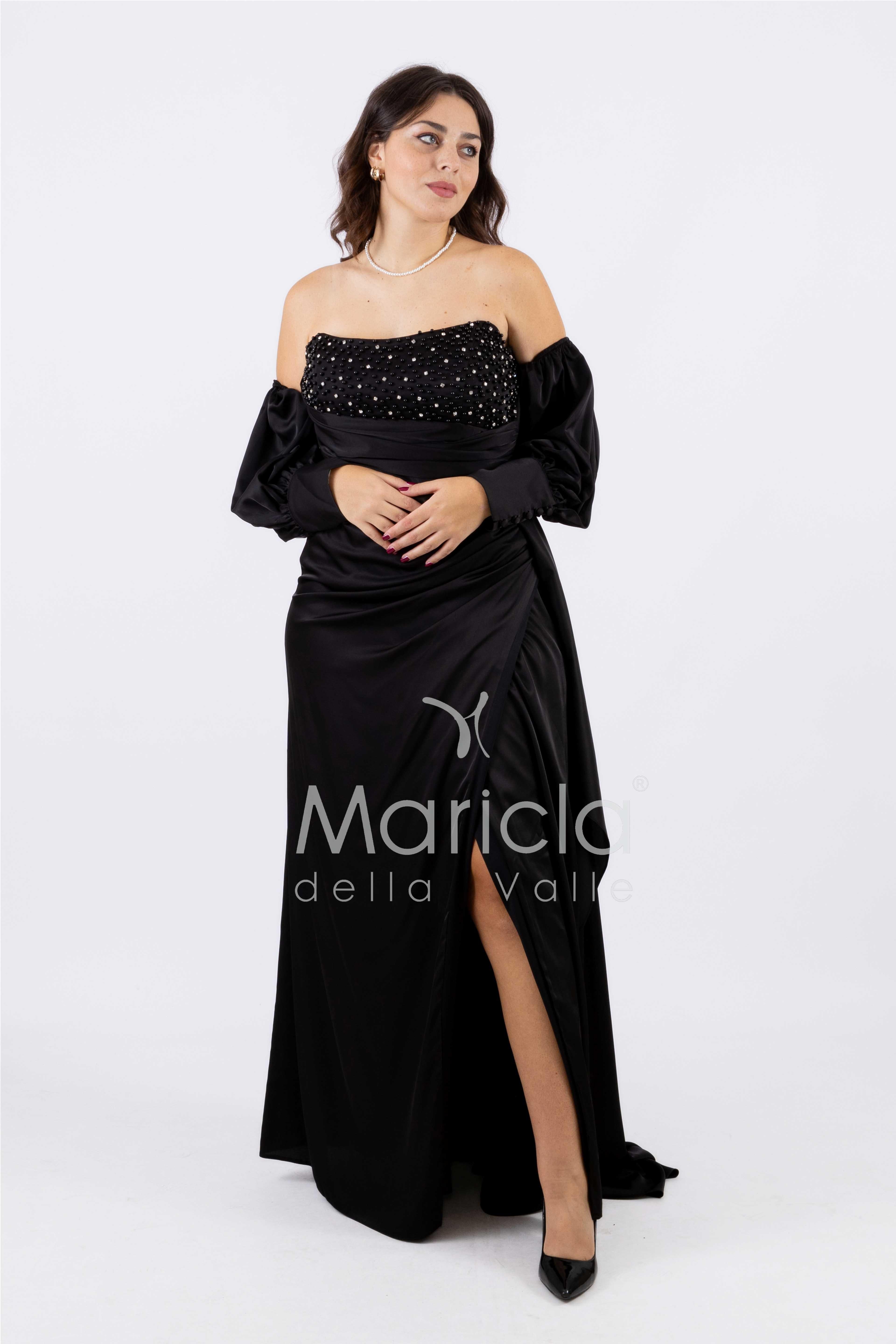 abito lungo perle maniche aggiunte CAR58168 NERO MARICLA ELEGANCE 