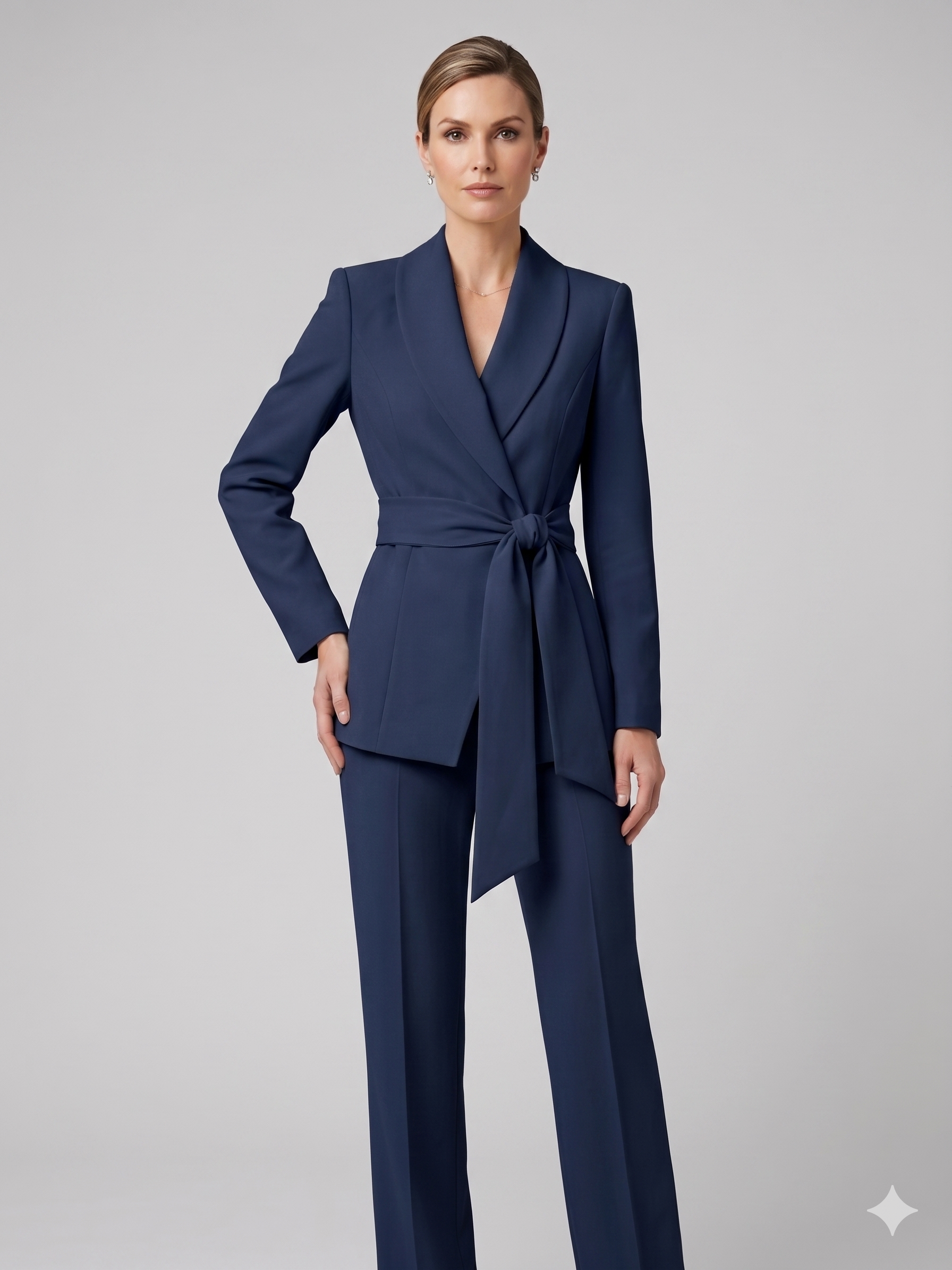 Tailleur sciallato con cintura EC04623 BLU MARICLA 