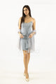 abito midi corpetto strass e rouche