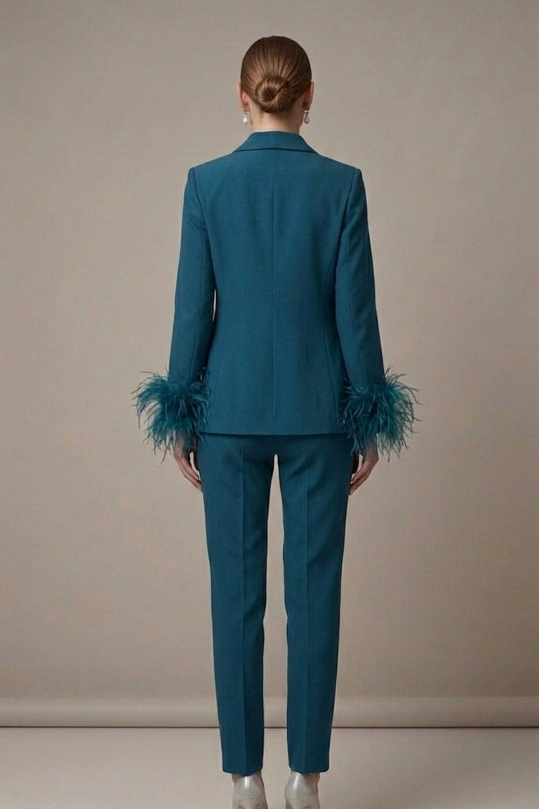 tailleur smoking con piume AD09326 PETROLIO MARICLA 