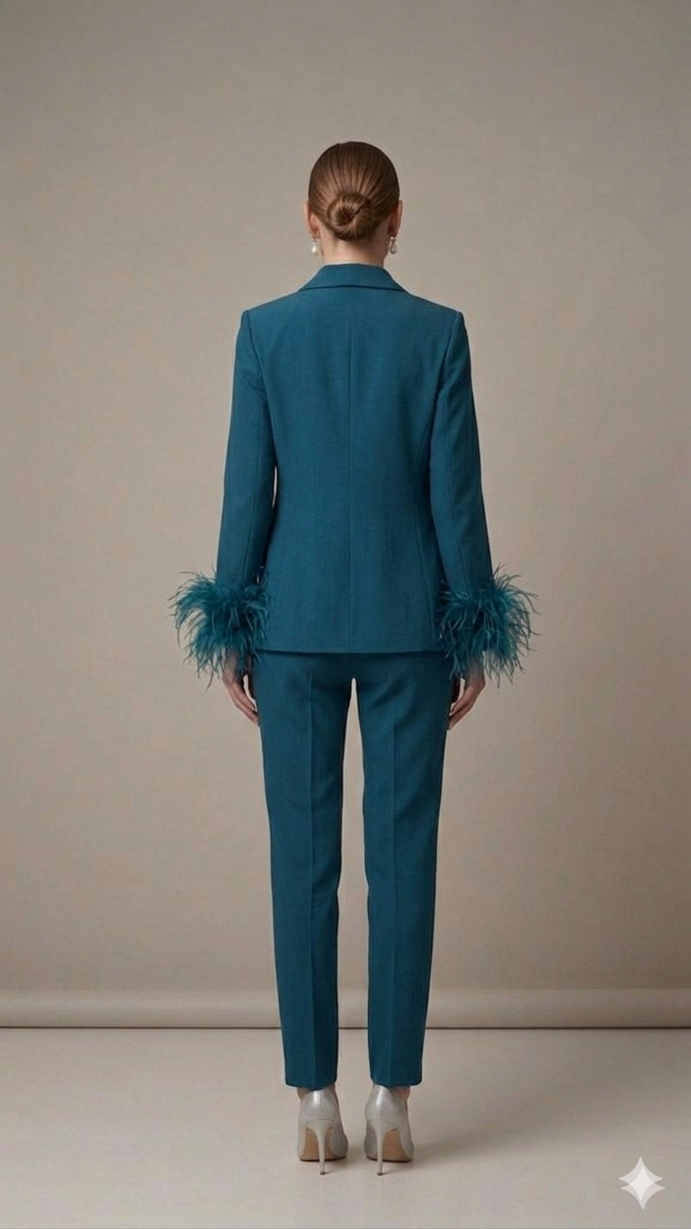 tailleur smoking con piume AD09326 PETROLIO MARICLA 