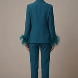 tailleur smoking con piume AD09326 PETROLIO MARICLA 