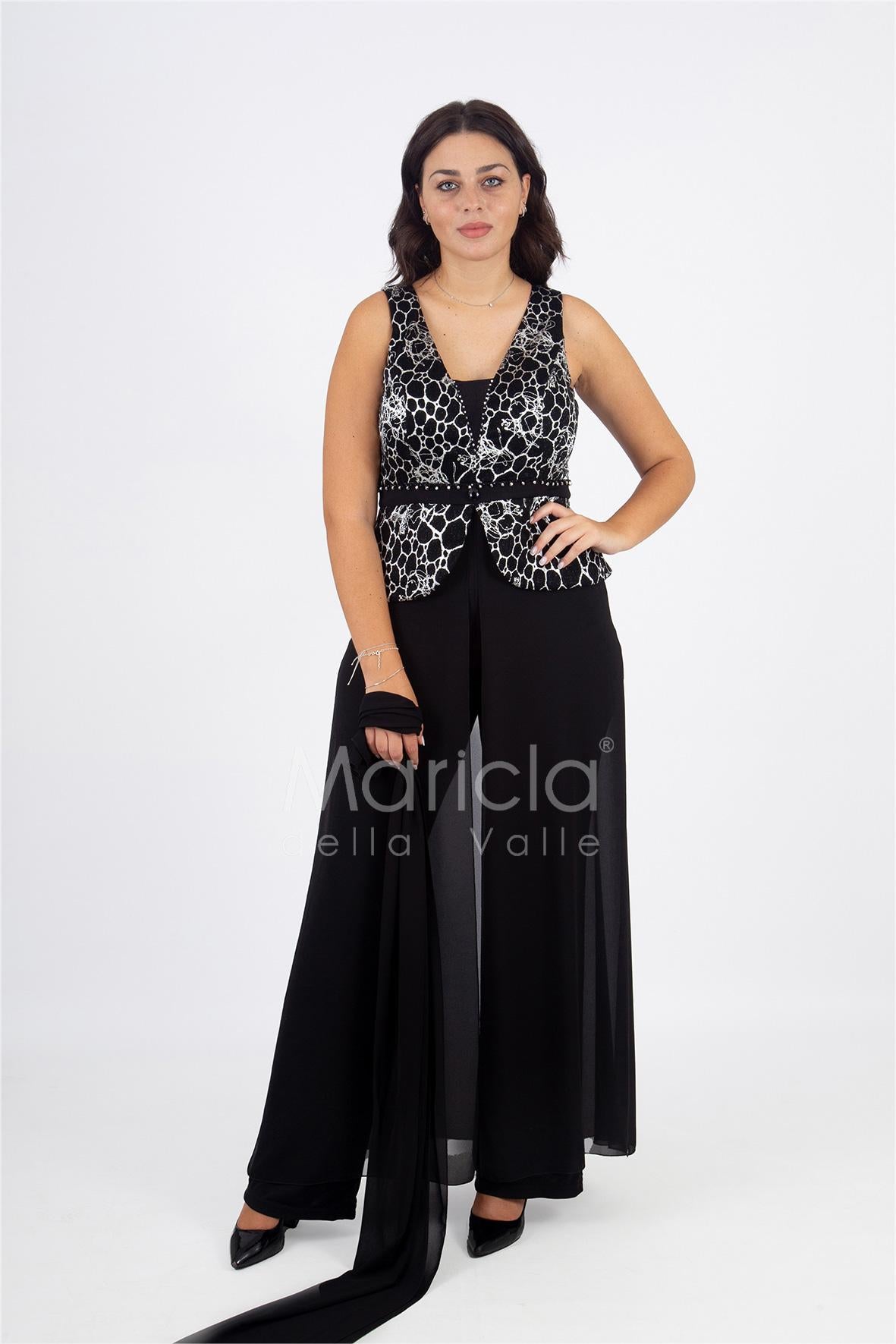 tuta con baschina effetto glitter PF508 NERO PAOLA FORTI 