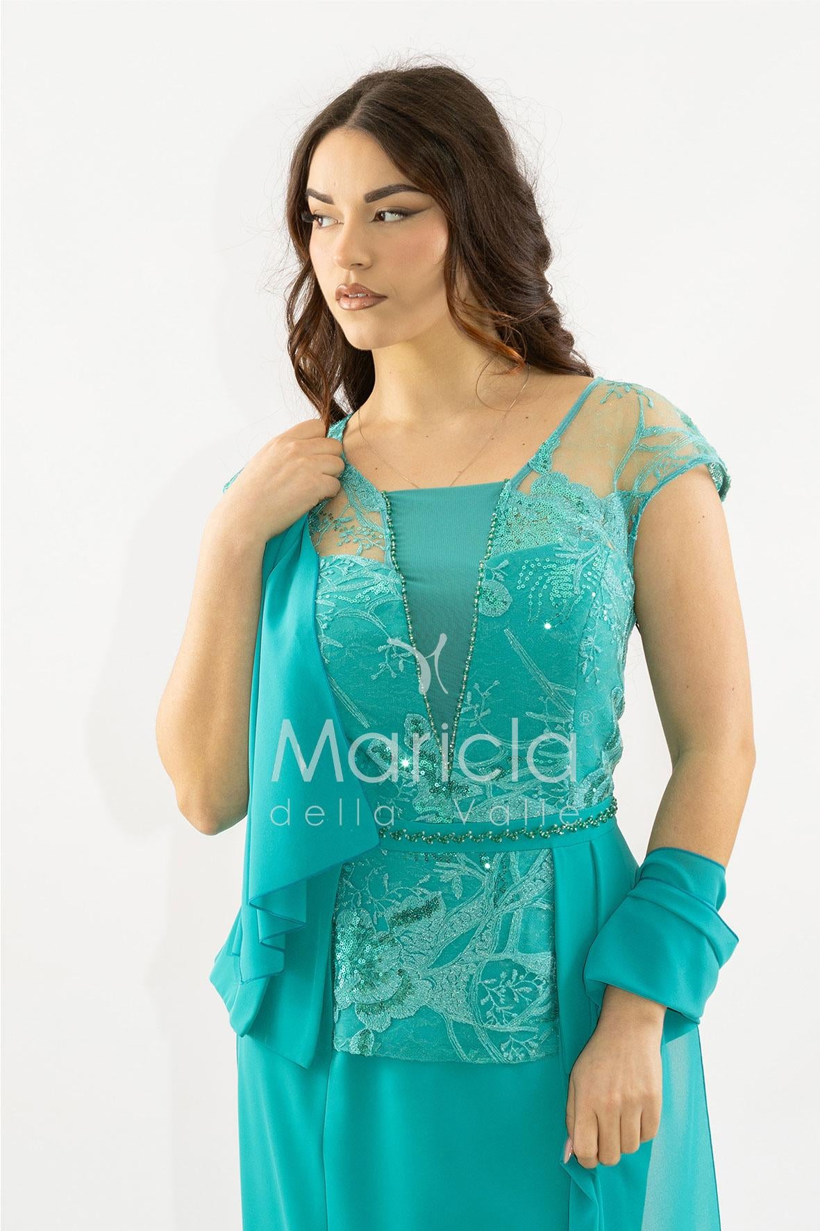 abito lungo con baschina ricamata SH839AL TIFFANY SHARON 