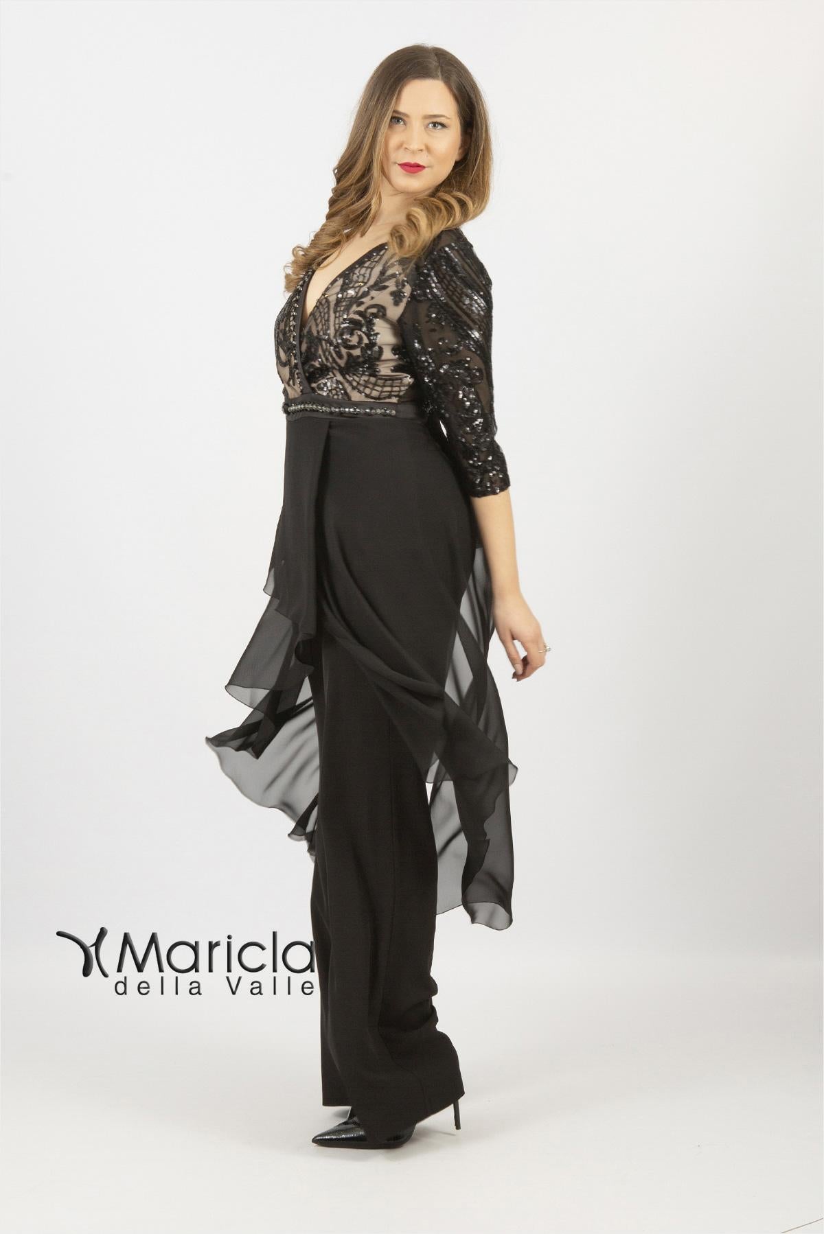 Tuta con pailette e manica 3/4 LH203 NERO/ORO LUDOVICA HASSLER 