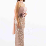 abito lungo strass e fiore DEG55853 RAME MARICLA ELEGANCE 