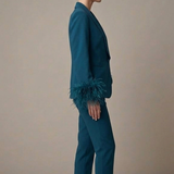 tailleur smoking con piume AD09326 PETROLIO MARICLA 