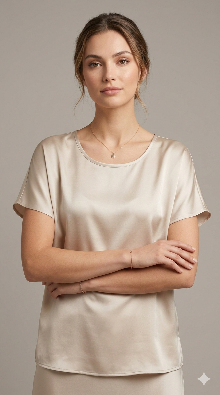 Blusa in Satin a Manica Corta tinta unita DB10886 PANNA MARICLA 