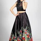 Gonnellone floreale con top in pizzo<BR/> BB27407 NERO MARICLA ELEGANCE 