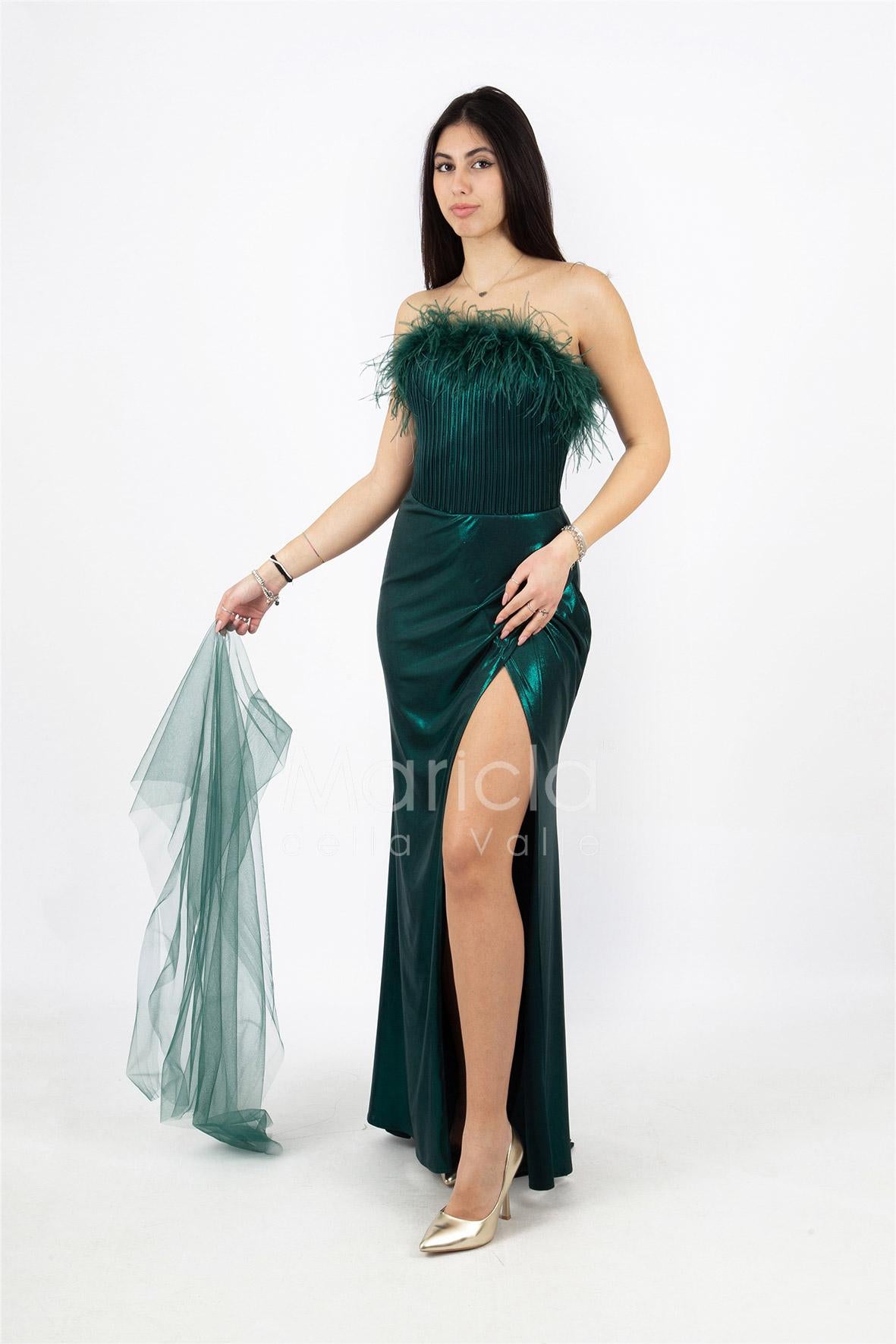 abito con corpetto piume INV2331 VERDE MARICLA ELEGANCE 