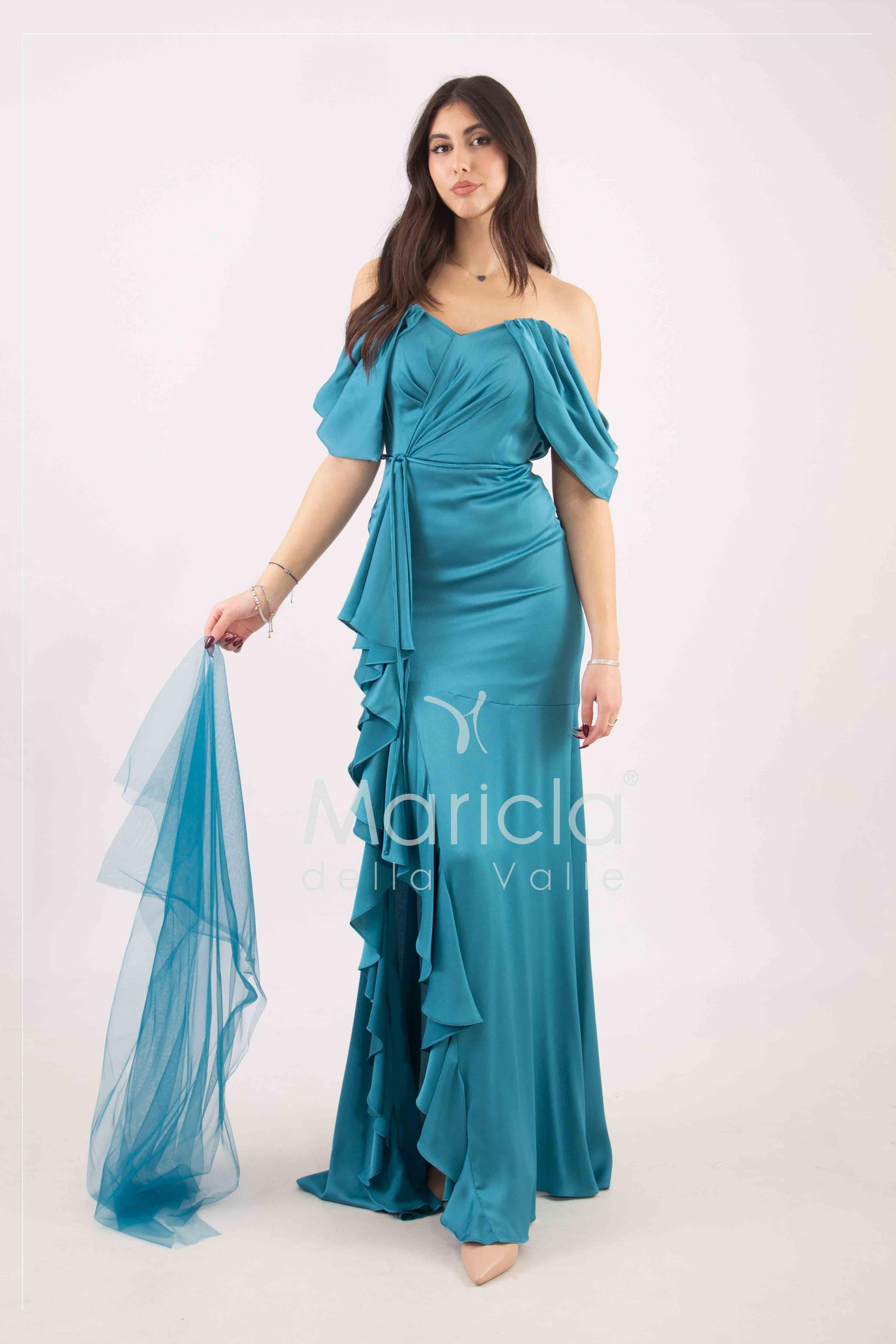 abito lungo in crepe saten con rouche ANT80018 OTTANIO ANTILLE ELEGANCE 