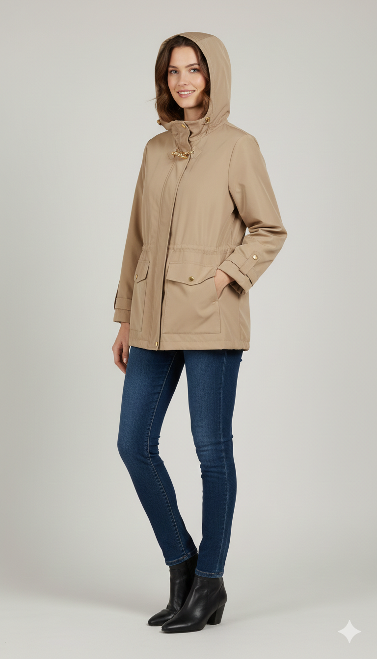 Parka Tecnico "Beige " con Cappuccio  Stile e Protezione CF22191 SABBIA CARLA FERRONI 