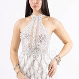 Abito corto con Paillettes e Dettagli in Piume FP613327 CHAMPAGNE MARICLA ELEGANCE 