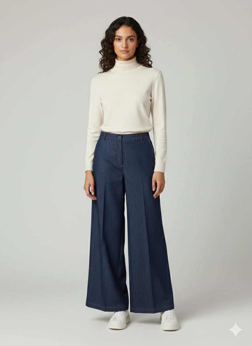 pantalone palazzo jeansato ROMI5417 BLU MARICLA 