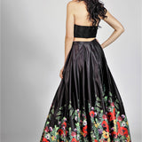 Gonnellone floreale con top in pizzo<BR/> BB27407 NERO MARICLA ELEGANCE 