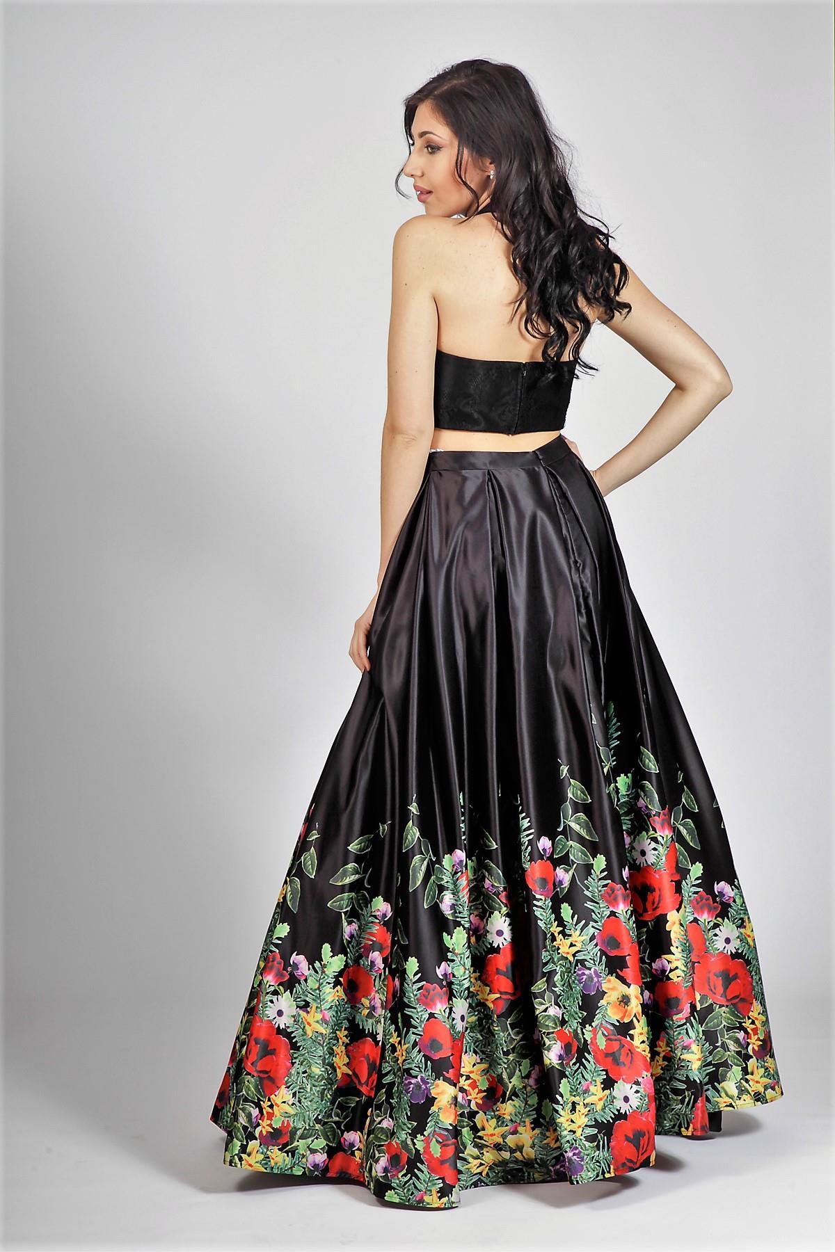 Gonnellone floreale con top in pizzo<BR/> BB27407 NERO MARICLA ELEGANCE 
