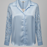 Camicia in Satin di raso con Maniche in Pizzo Rebrodé PER26103 POLVERE MARICLA 