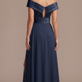 abito scollo omerale con fiore ALC08 BLU MARICLA ELEGANCE 