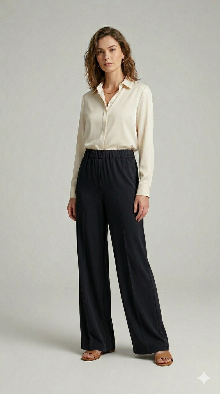 pantalone palazzo punto milano viscosa FFLORENZA NERO MARICLA 