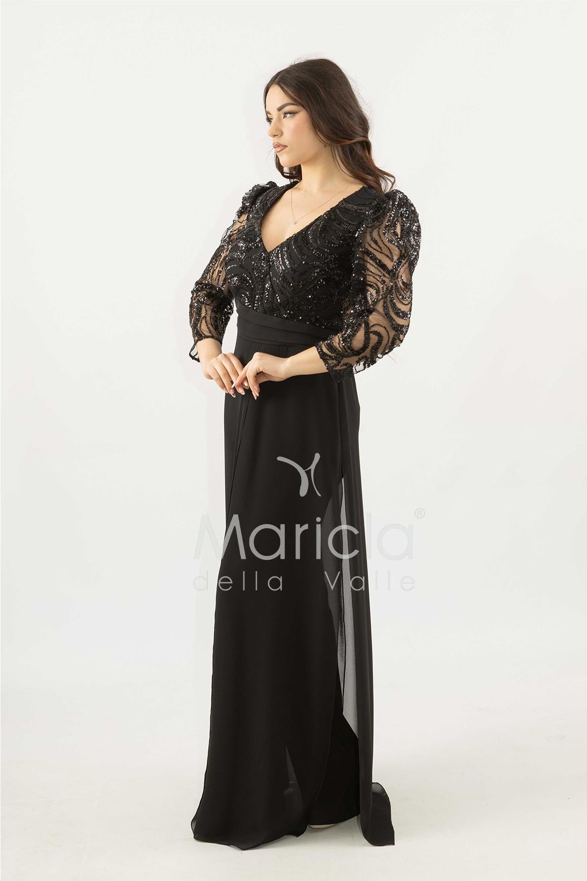 tuta con manica paiette SH905TU NERO SHARON 