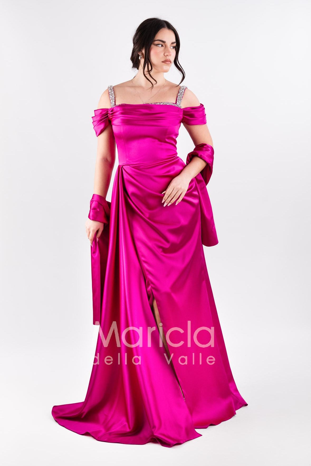 abito scollo pietre con fusciacca JC35121 MAGENTA MARICLA ELEGANCE 