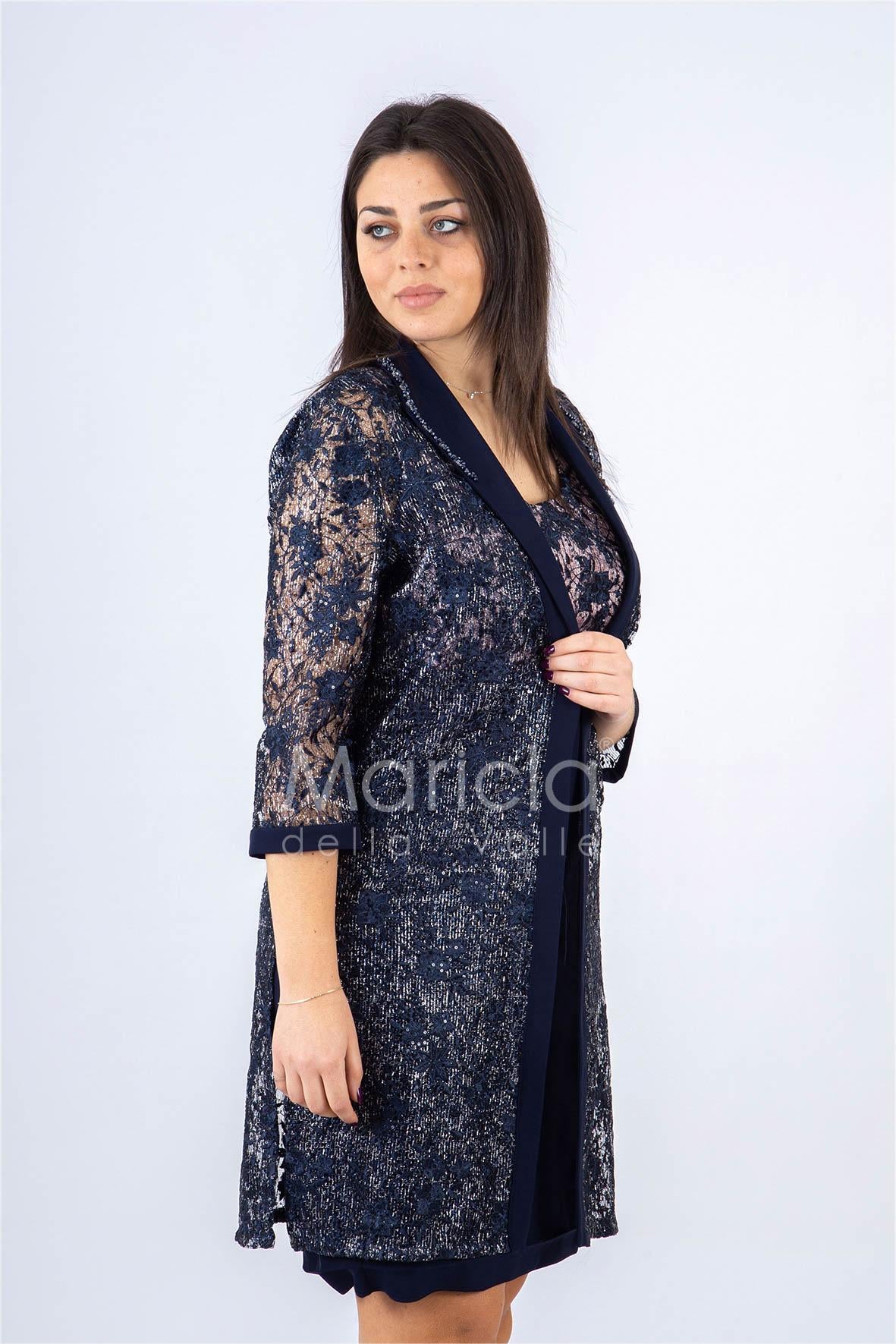 Completo tubino con spolverino PF609 BLU PAOLA FORTI 