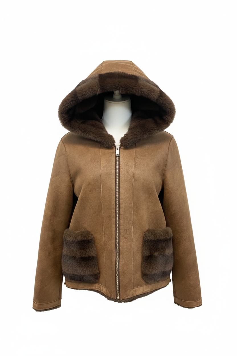 giacone ecomontone e pelliccia A26IMP808 TABACCO MARICLA 