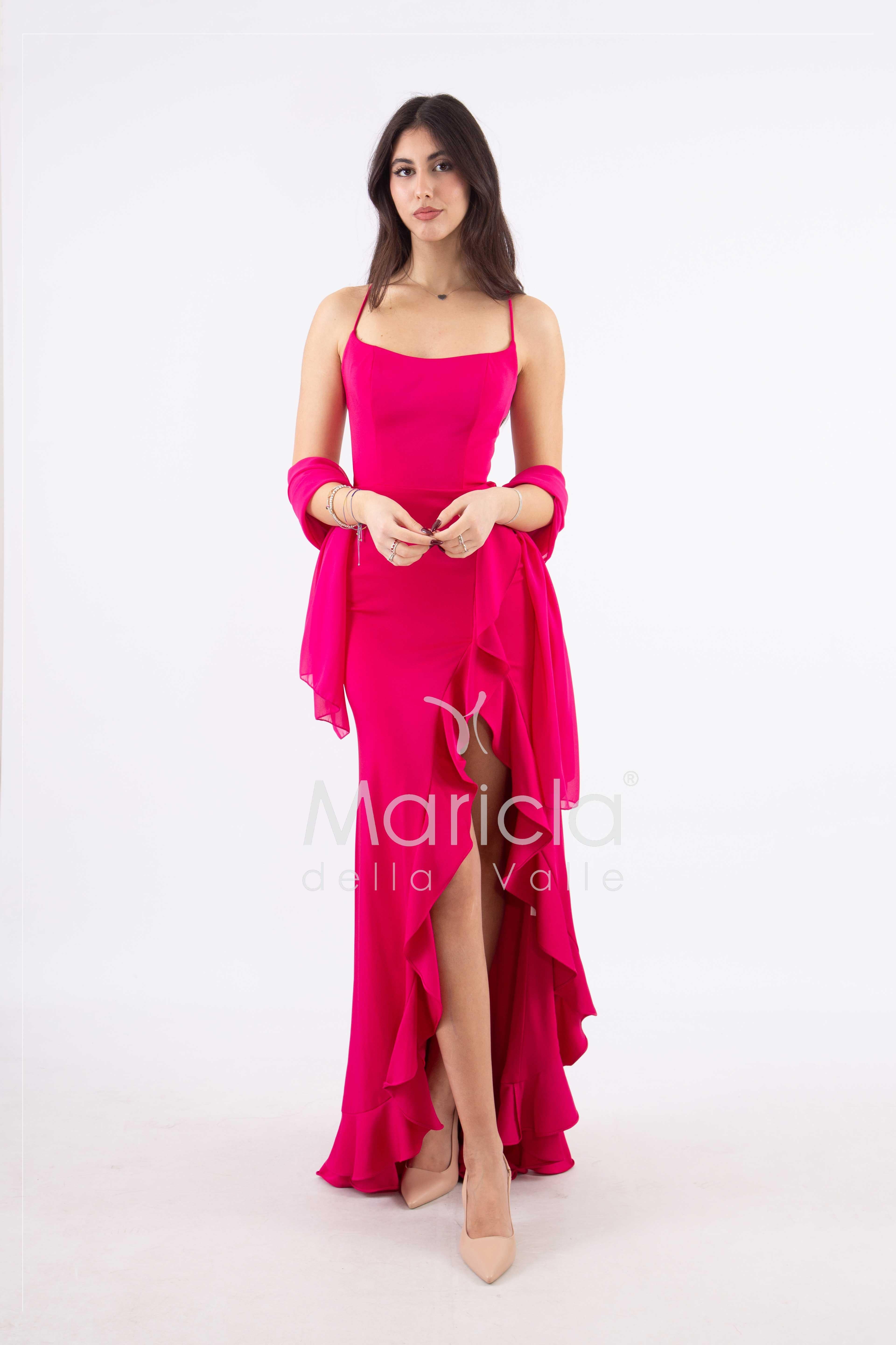 abito lungo con rouche JC35122 MAGENTA MARICLA ELEGANCE 
