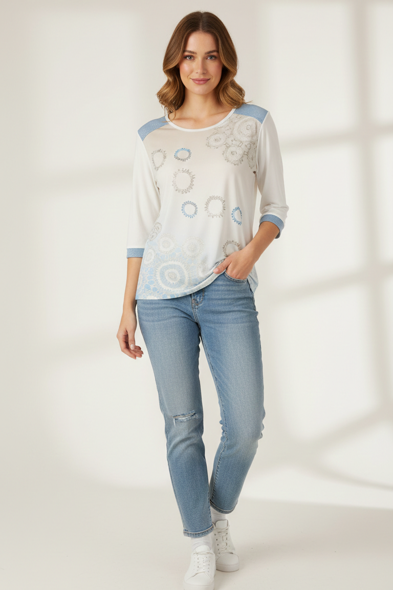 Maglia con Stampe Mandala e Dettagli Lurex GR2058 BIANCO MARICLA 