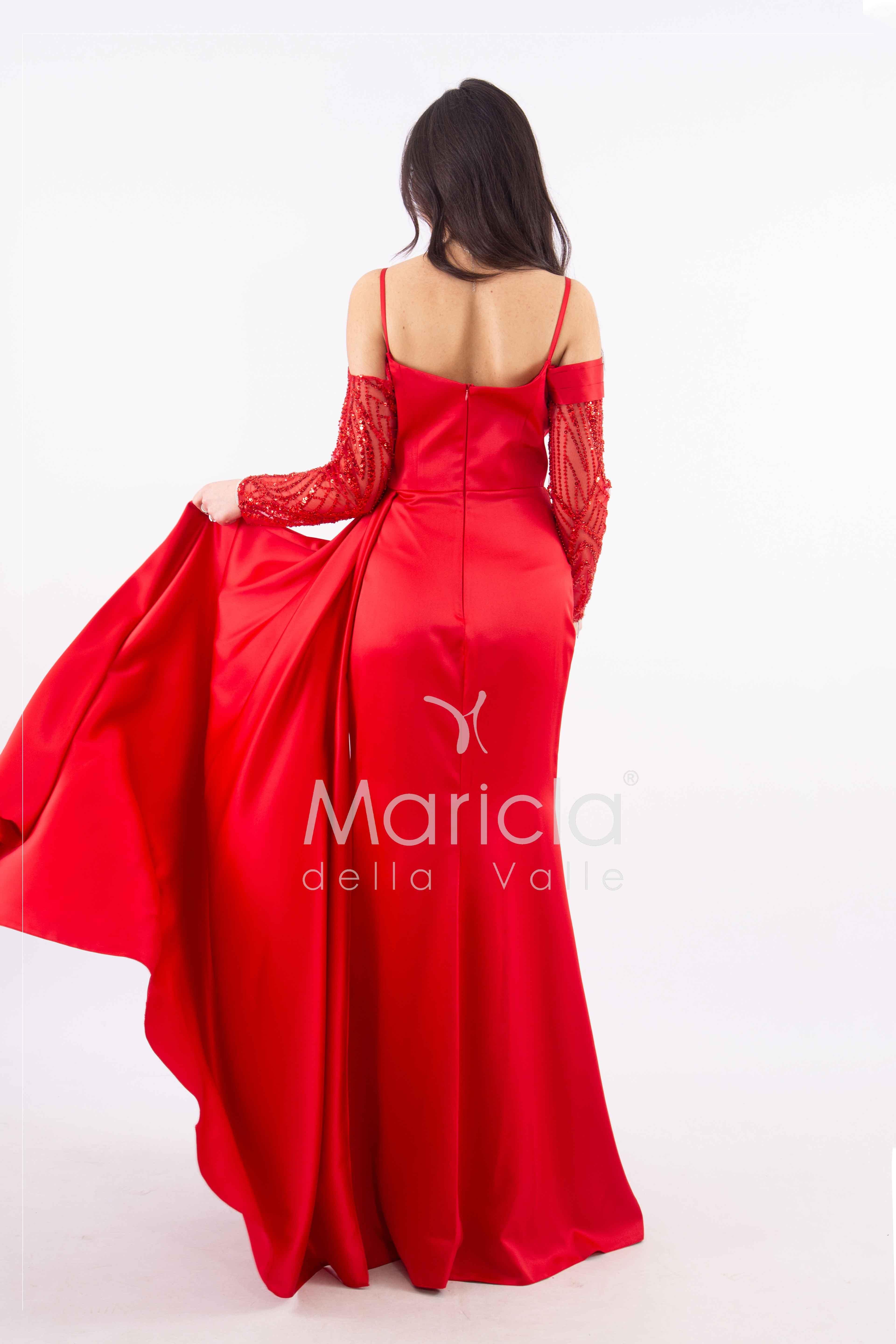 abito lungo con maniche paiette HC7389 ROSSO MARICLA ELEGANCE 