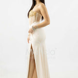 abito lungo corpetto strass e arriccio laterale ANT25024XJ NUDE ANTILLE ELEGANCE 