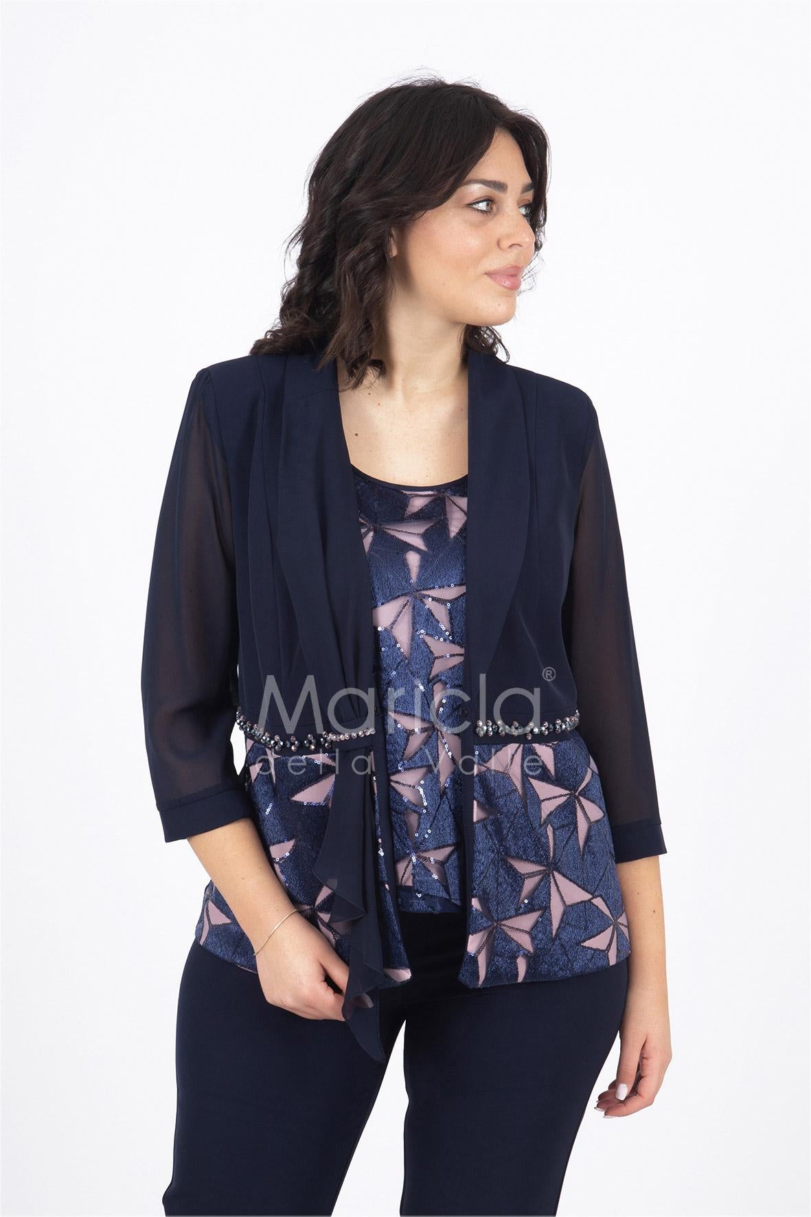 tailleur 3 pezzi giacca paiette LH903 BLU LUDOVICA HASSLER 