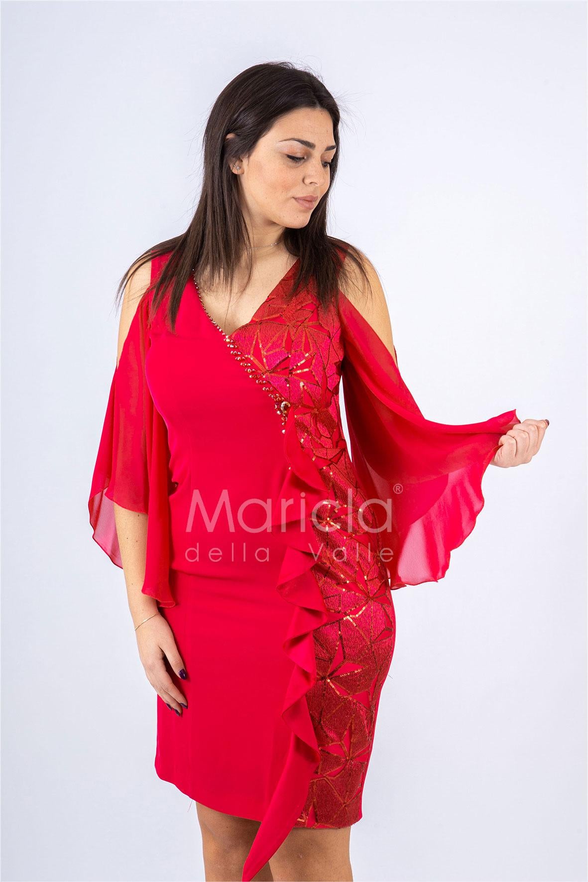 Abito midi con manica ricamata SH106 FUXIA SHARON 