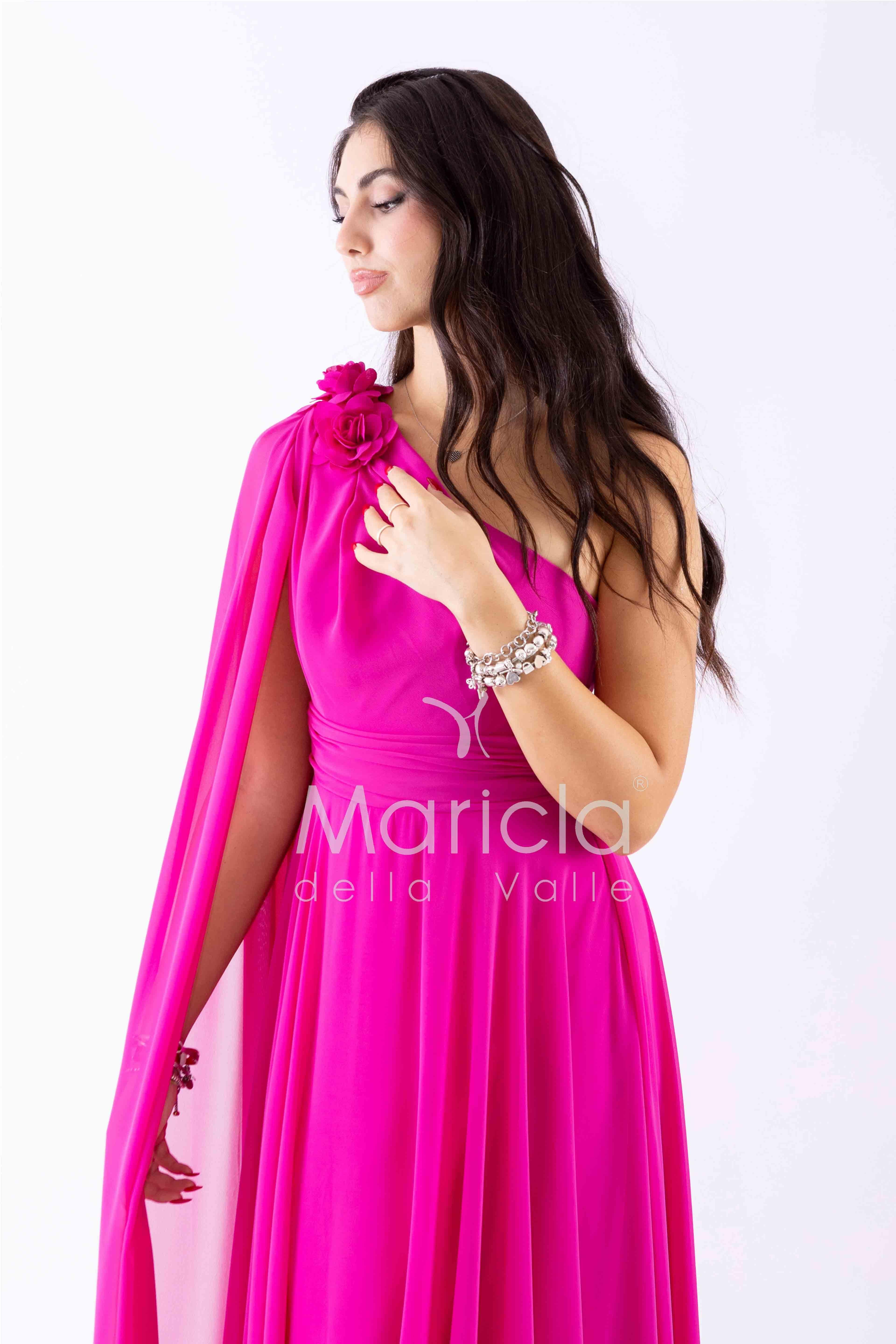 abito lungo fiore chiffon FI7401 FUCSIA MARICLA ELEGANCE 