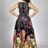 Abito lungo floreale BB27401 NERO MARICLA ELEGANCE 