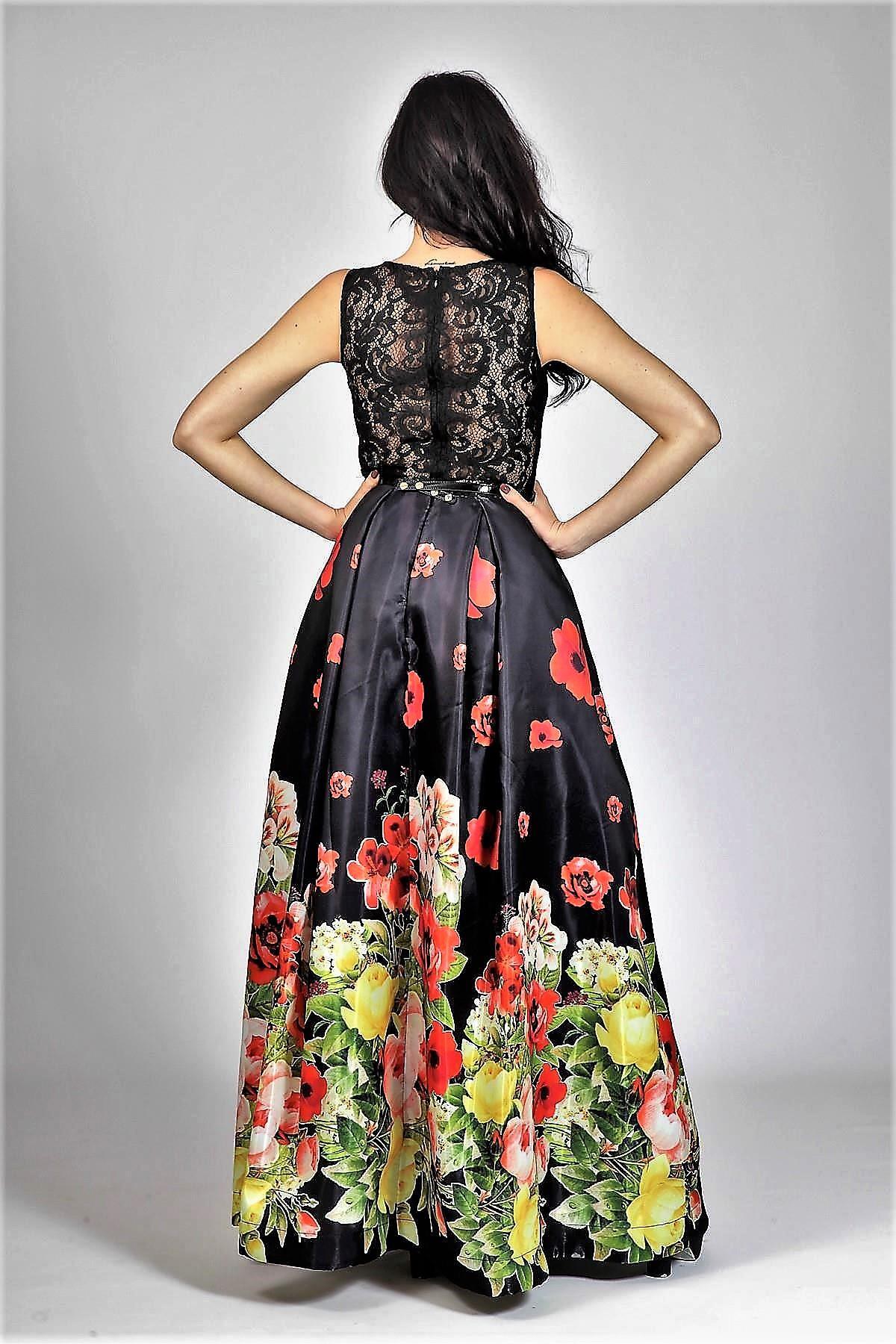 Abito lungo floreale BB27401 NERO MARICLA ELEGANCE 