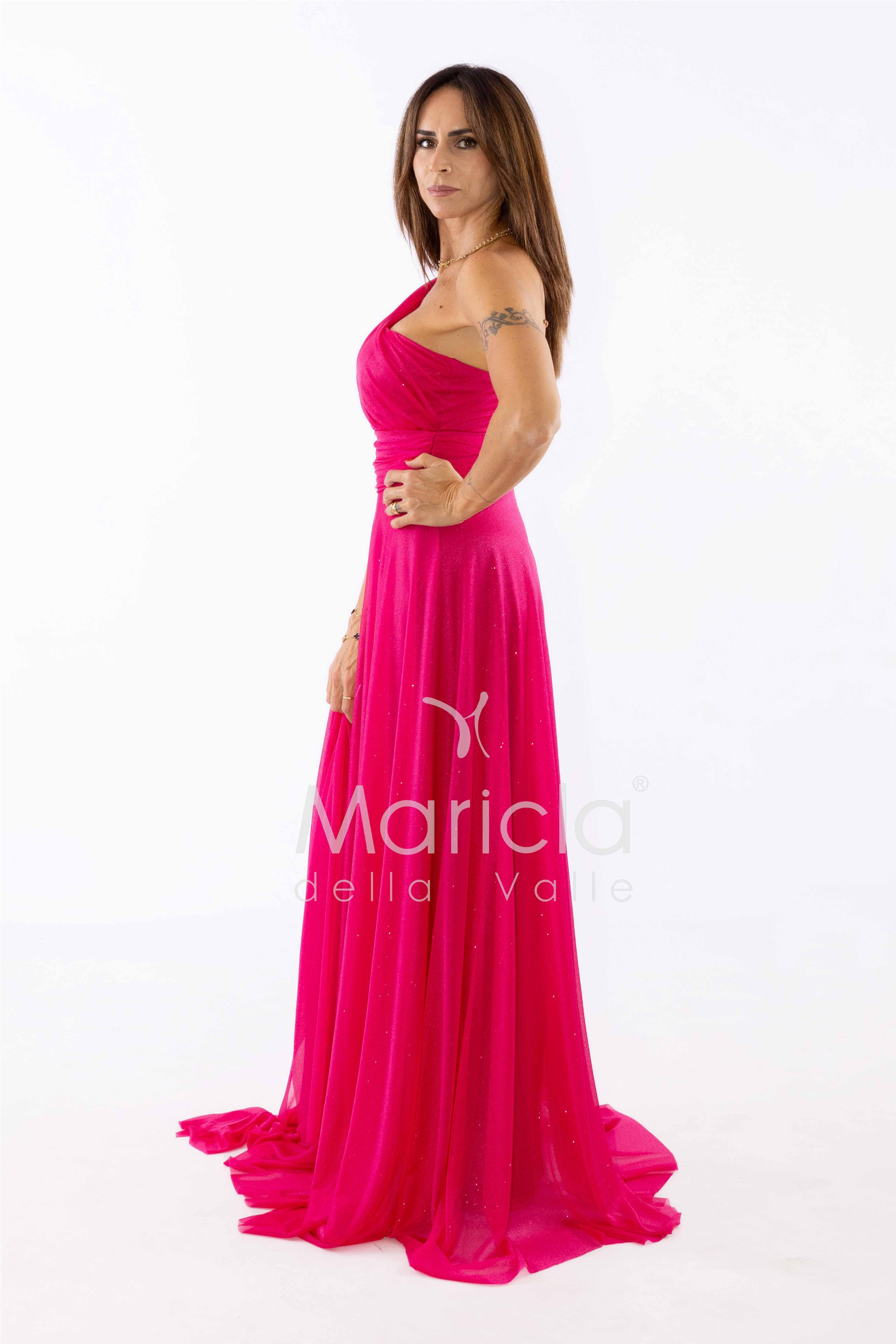 abito monospalla glitter FI7015 FUCSIA MARICLA ELEGANCE 