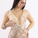 abito lungo a sirena con piume paillettes e perline FP512210 CIPRIA MARICLA ELEGANCE 