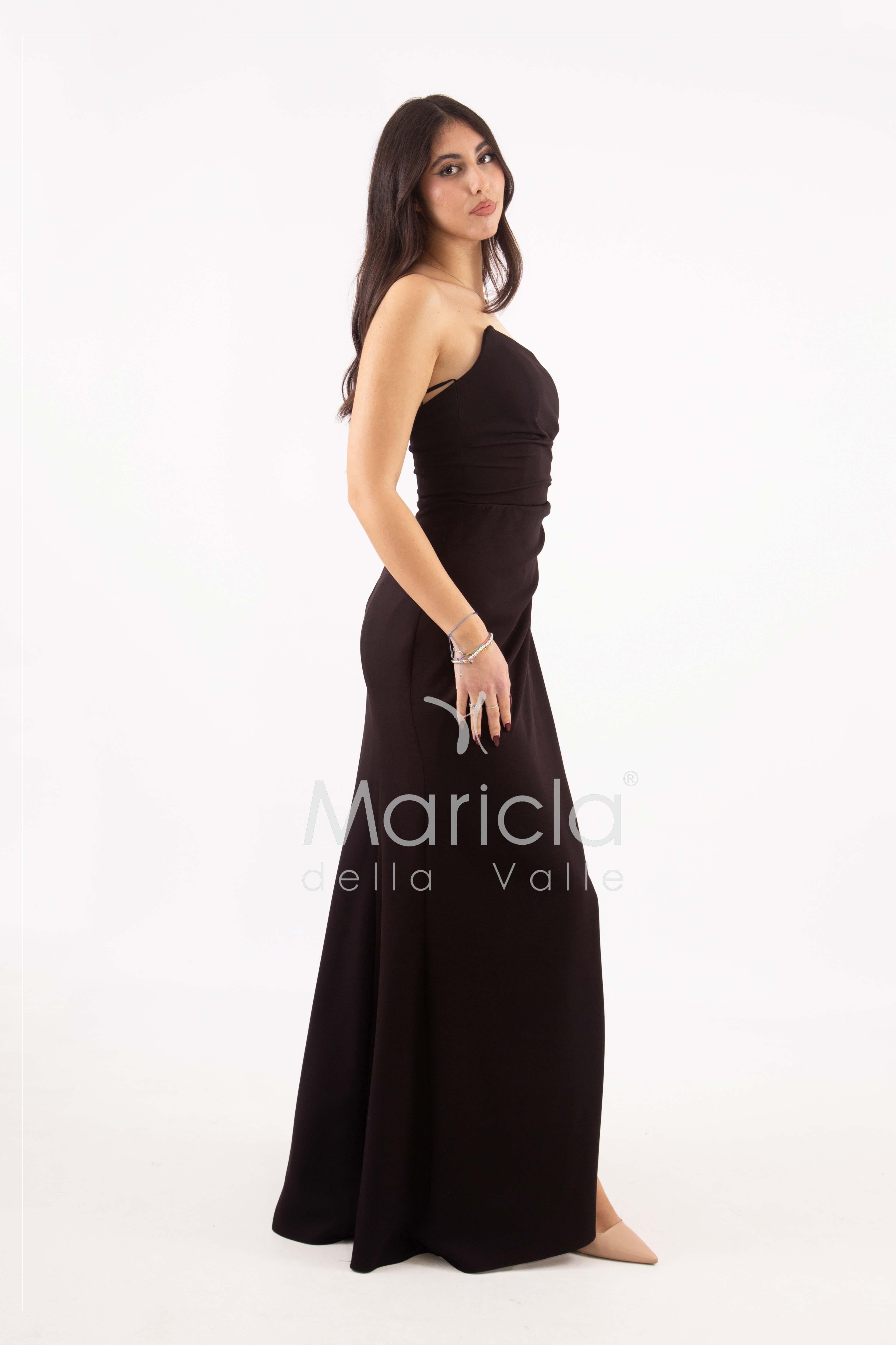 abito sirena crepe saten con spacco ANT7324 NERO ANTILLE ELEGANCE 