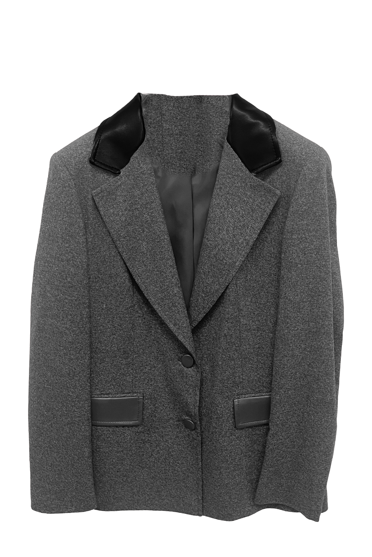 Giacca in grisaglia con collo in ecopelle<BR/> ROMI4088 GRIGIO MARICLA 