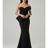 Abito a sirena con baschina ANT138GE NERO ANTILLE ELEGANCE 