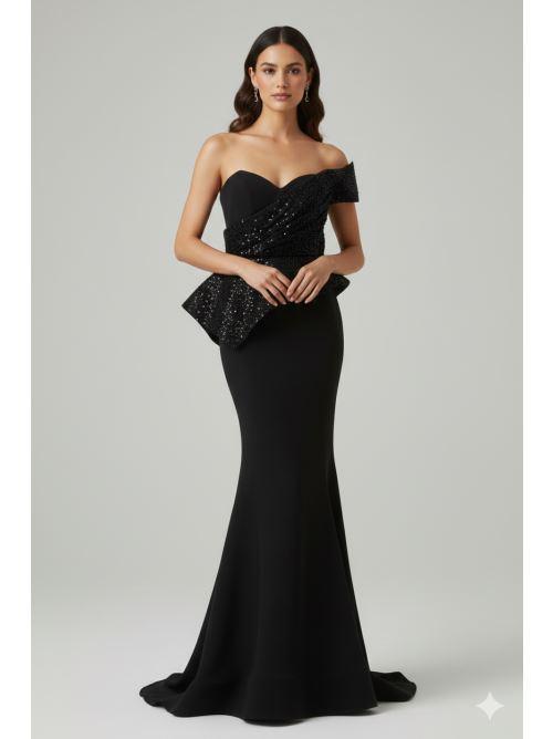 Abito a sirena con baschina ANT138GE NERO ANTILLE ELEGANCE 