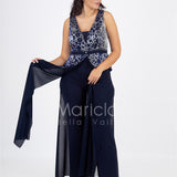 tuta con baschina effetto glitter PF508 BLU PAOLA FORTI 