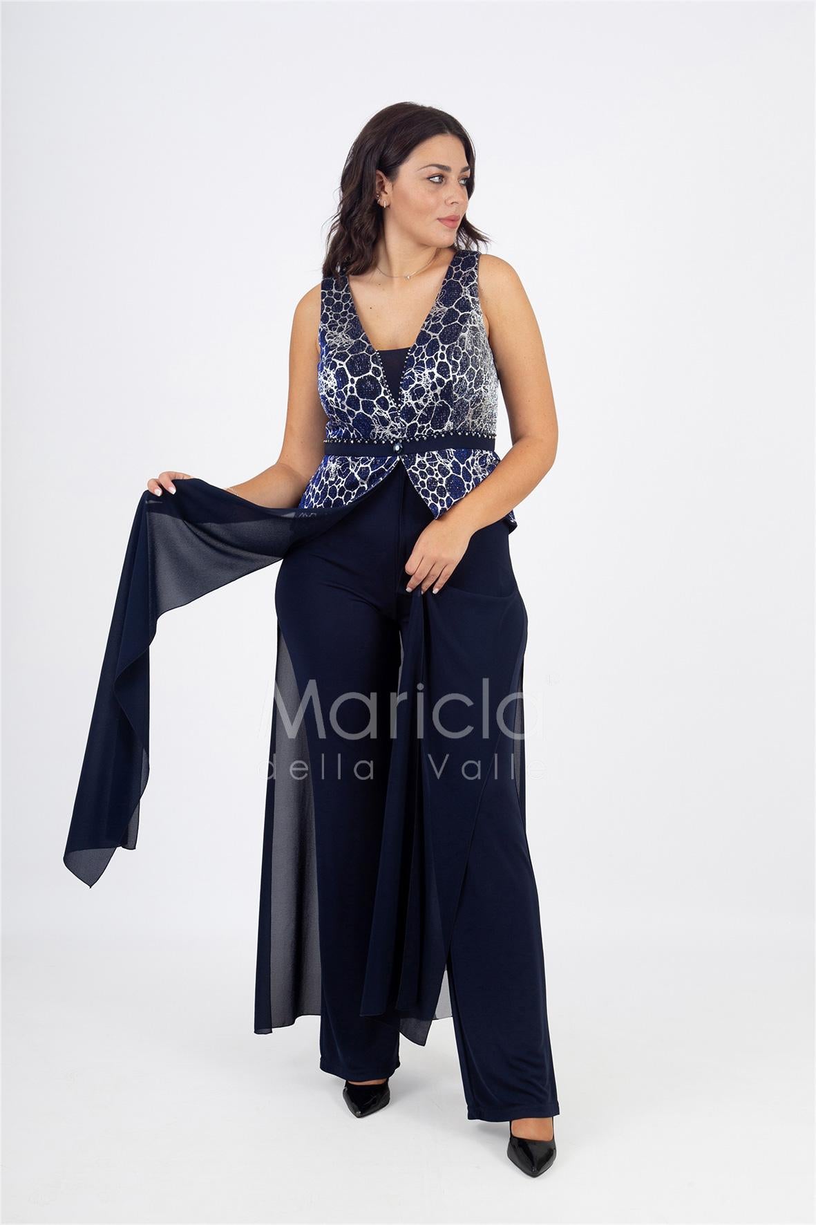tuta con baschina effetto glitter PF508 BLU PAOLA FORTI 