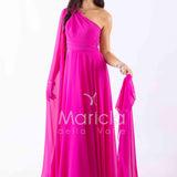 abito lungo fiore chiffon FI7401 FUCSIA MARICLA ELEGANCE 