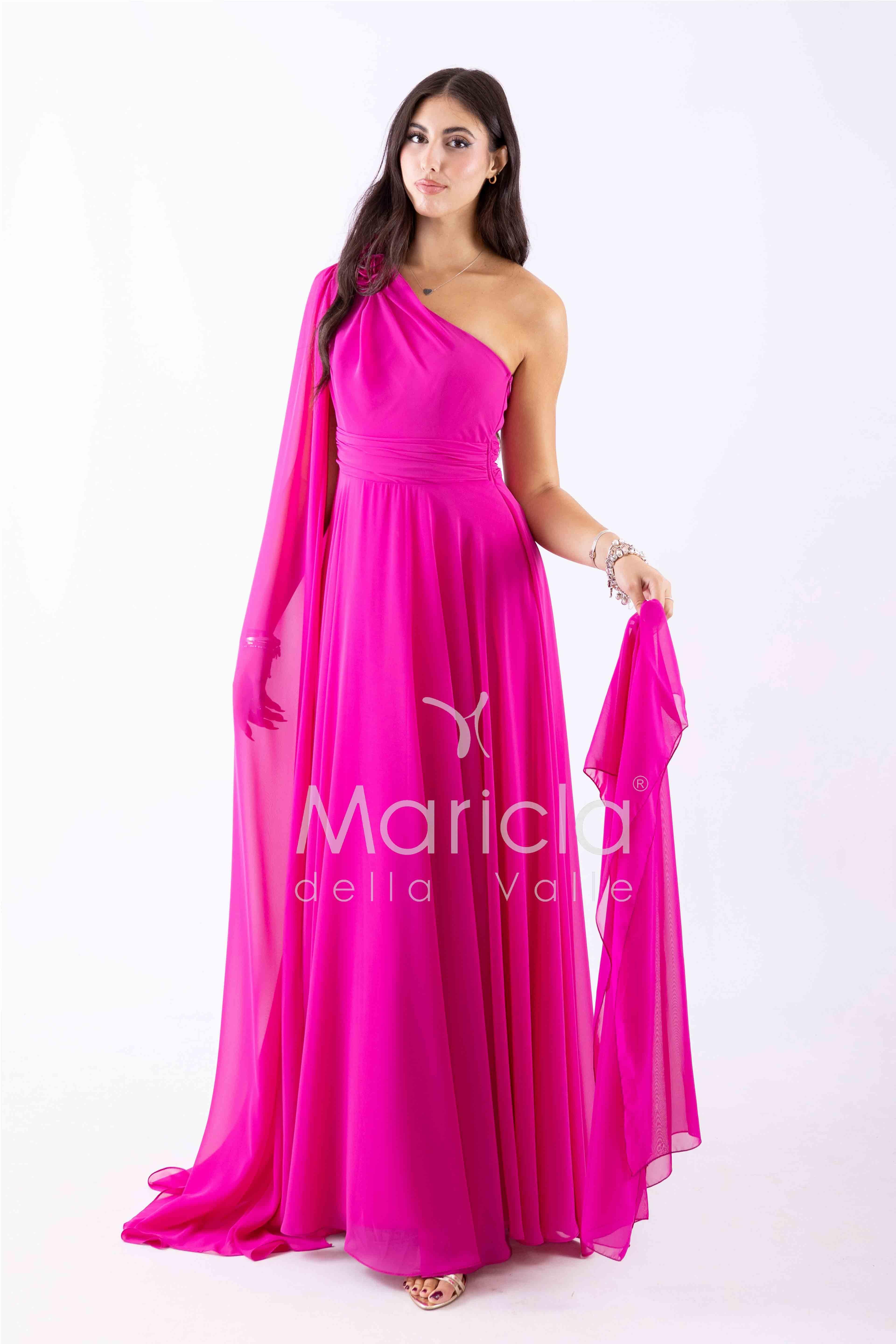 abito lungo fiore chiffon FI7401 FUCSIA MARICLA ELEGANCE 