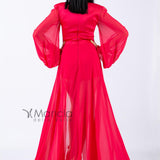 Abito lungo con fascia glitter e spacco MVV42361 MAGENTA MARIA VITTORIA VINCI 
