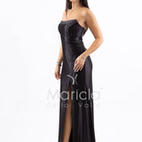 Abito a sirena lungo con spacco e strass LC35370 NERO MARICLA ELEGANCE 